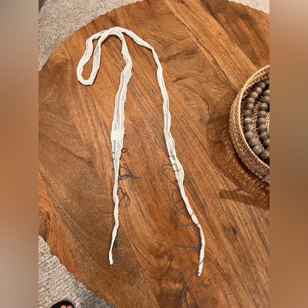 Chan Luu fringe skinny scarf | white - Picture 6 of 8